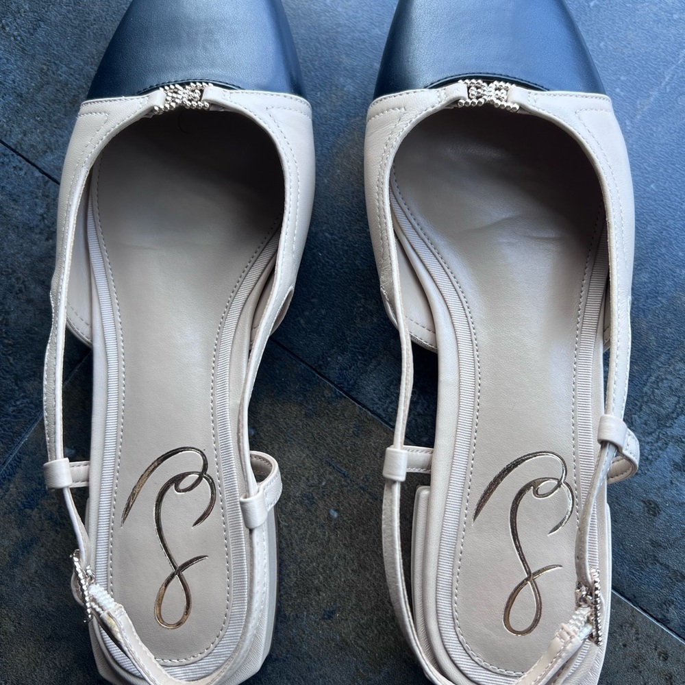 Elegant Beige & Black Women's Slingback Flats (Sam Edelman Kara 2)